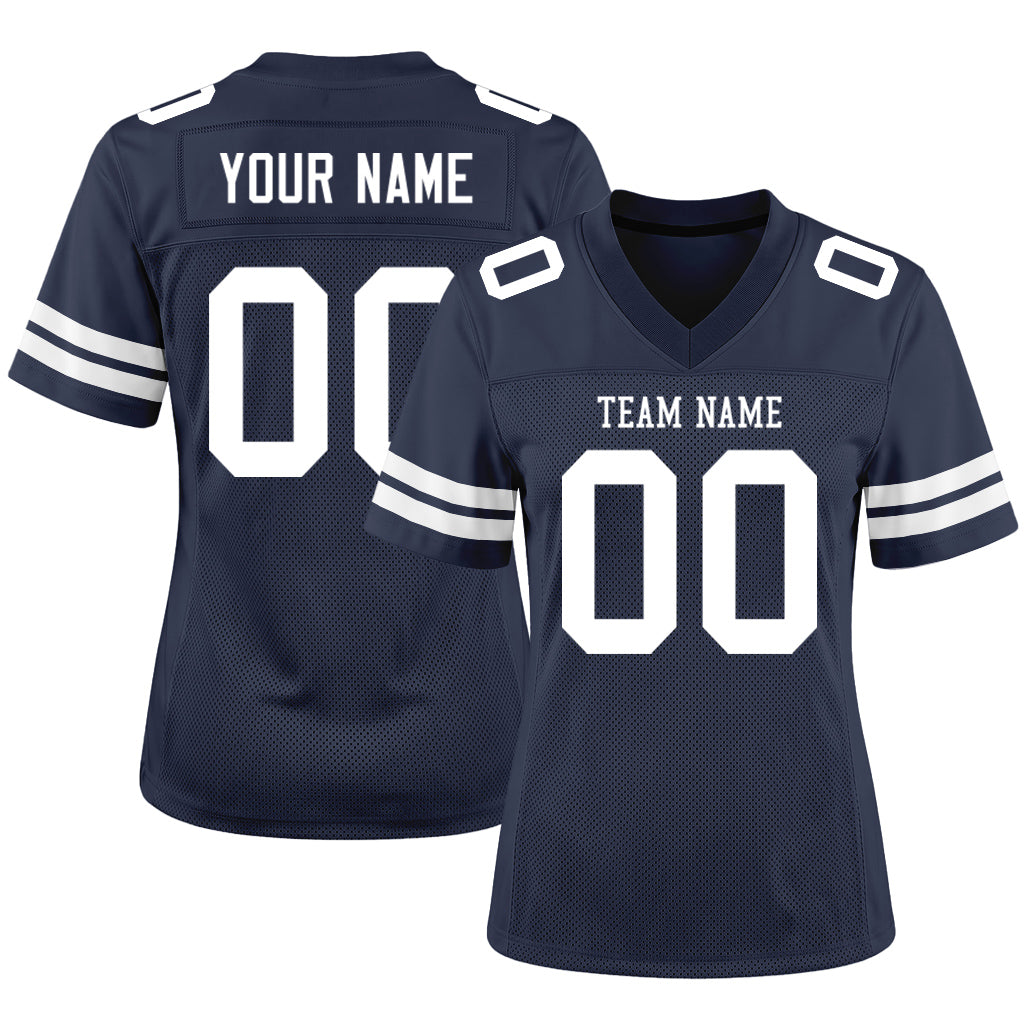 Custom Navy White Custom Name Football Jerseys For Men & Women