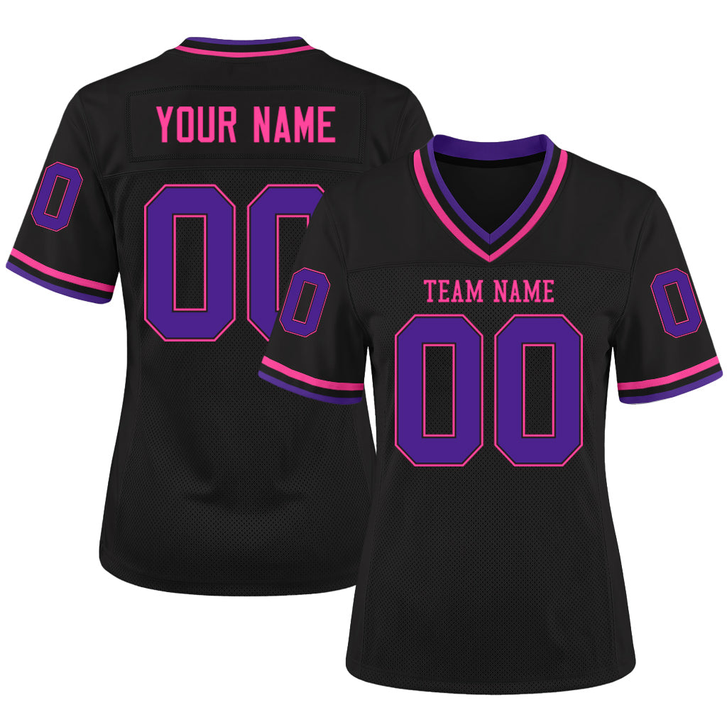 Custom Black Purple-Pink Mesh Football Jersey