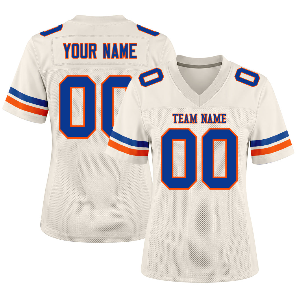 Custom Cream Royal-Orange Mesh Football Jersey