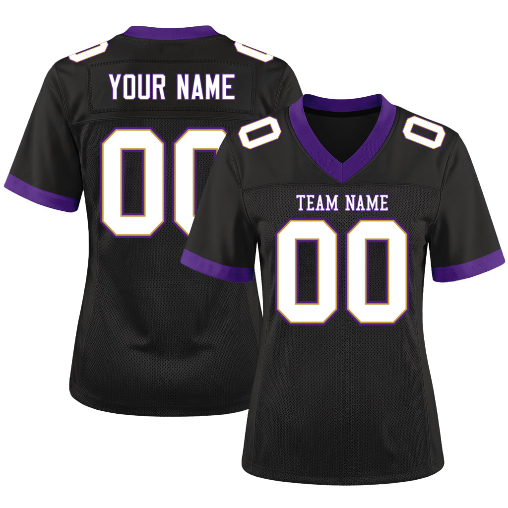 Custom Black White-Purple Mesh Football Jersey