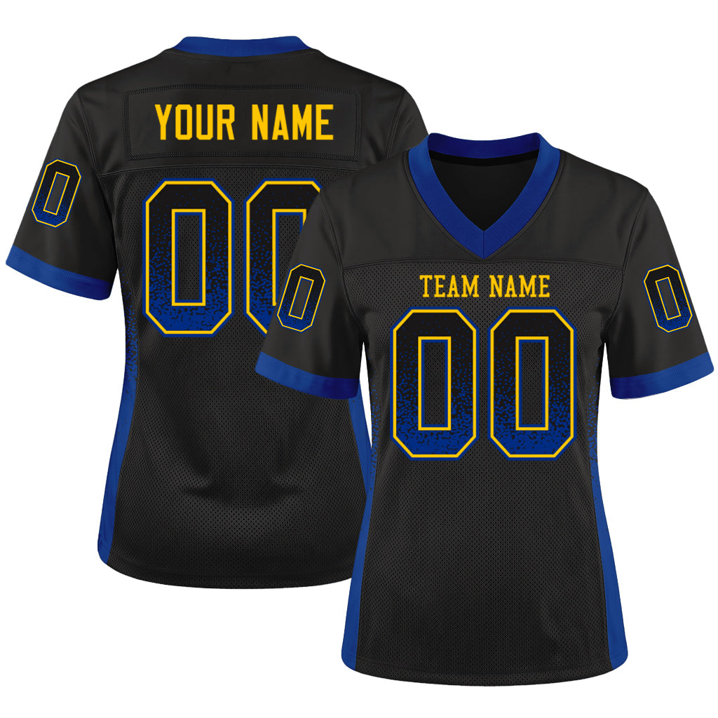 Custom Black Royal-Yellow Mesh Drift Fashion Mesh Football Jersey