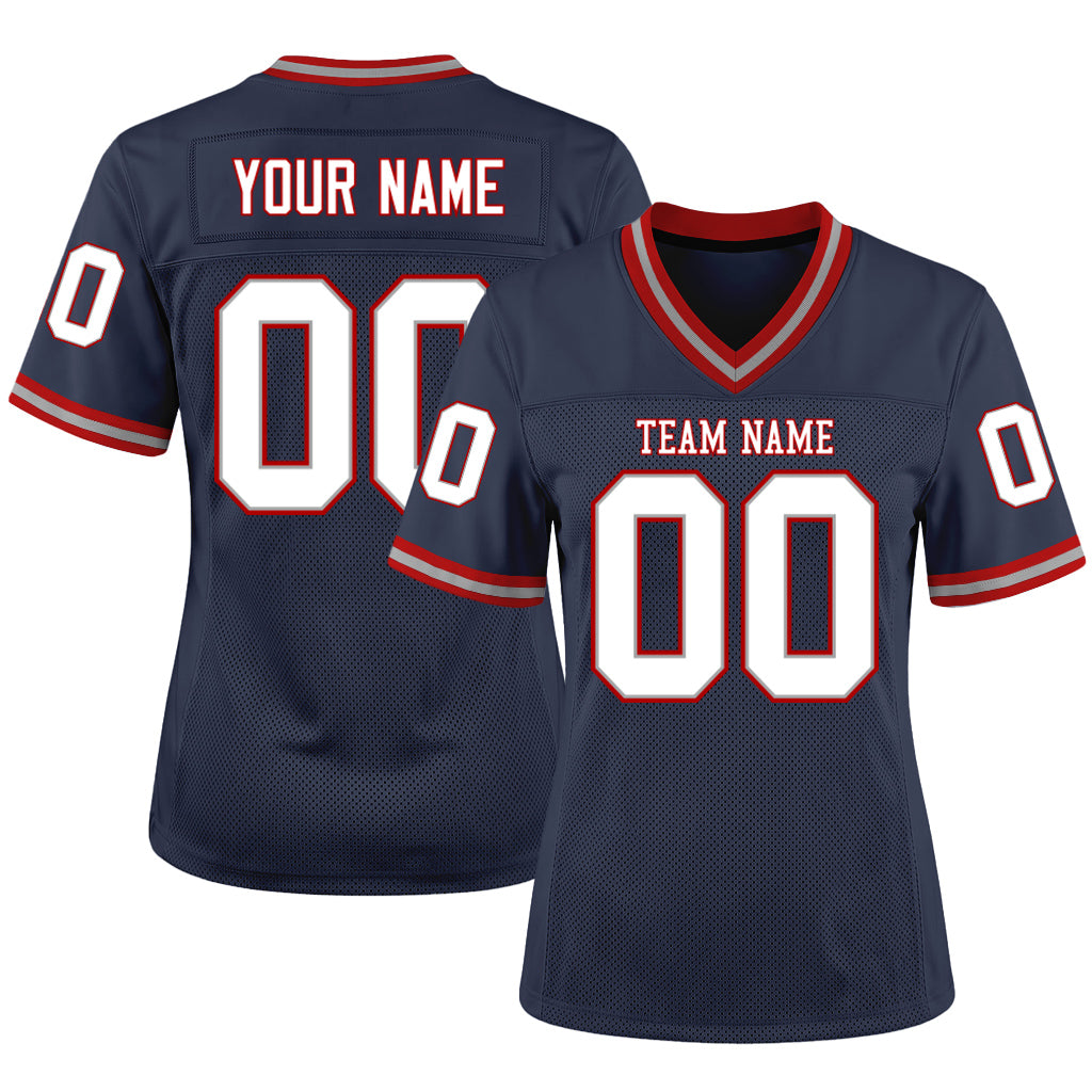 Custom Navy White-Red Mesh Football Jersey