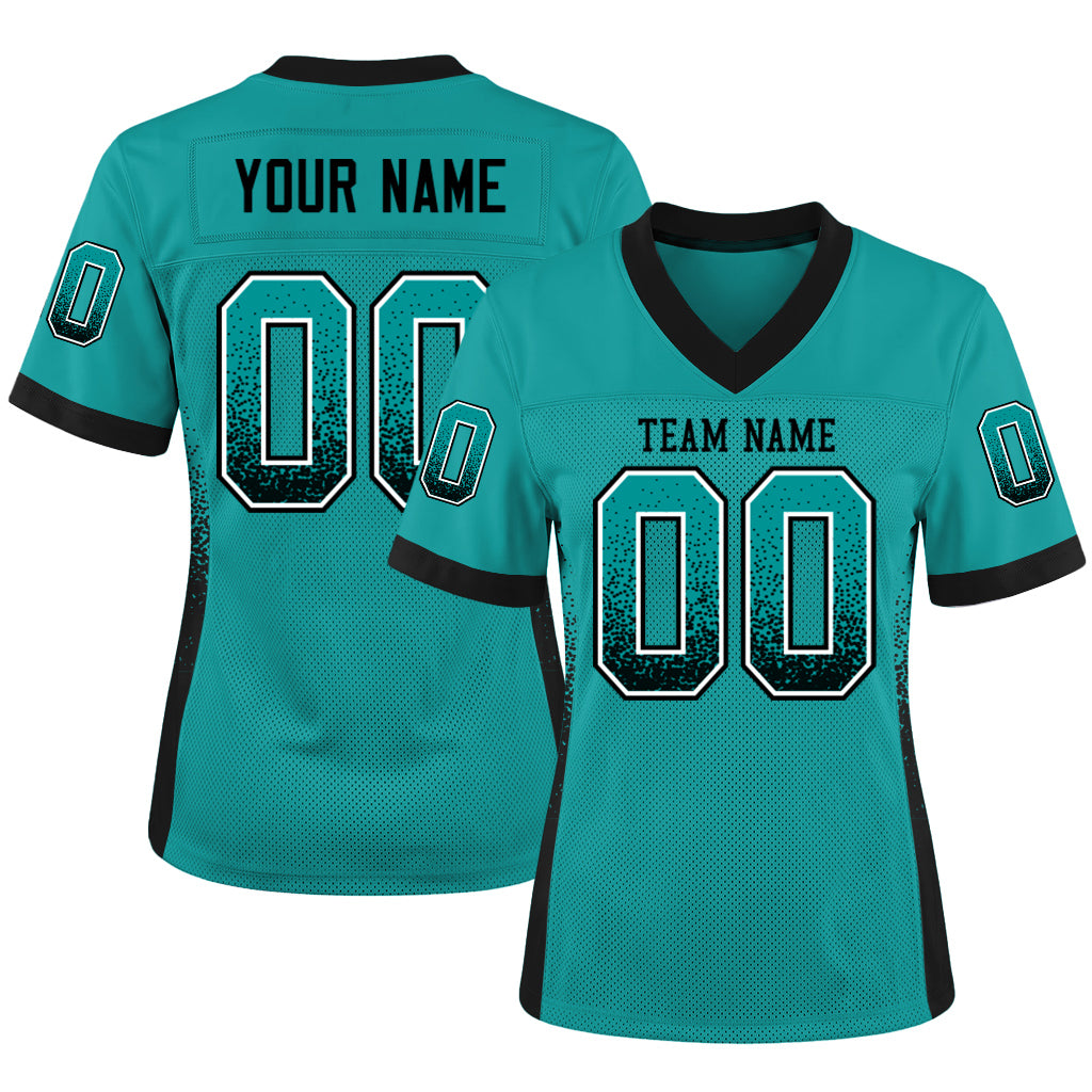Custom Aqua Black-White Mesh Drift Fashion Football Jersey