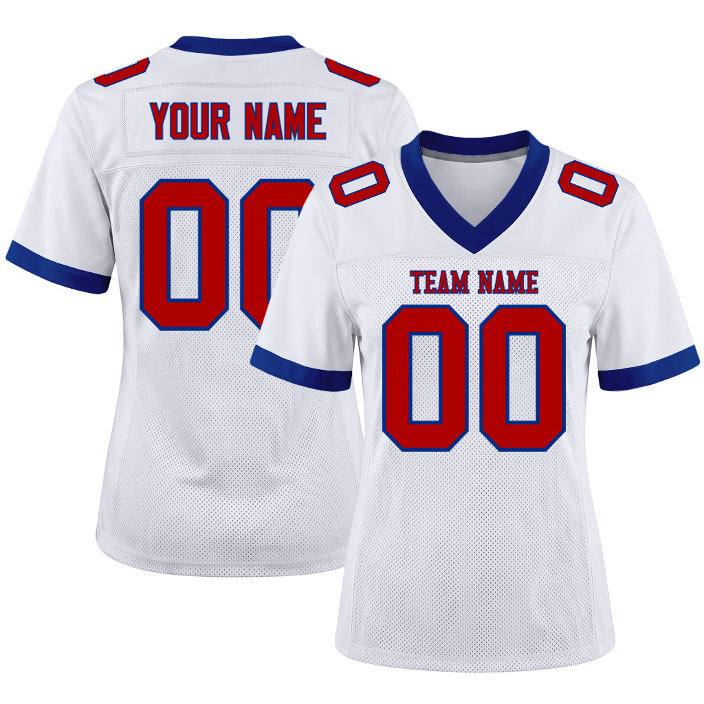 Custom White Red-Royal Mesh Football Jersey