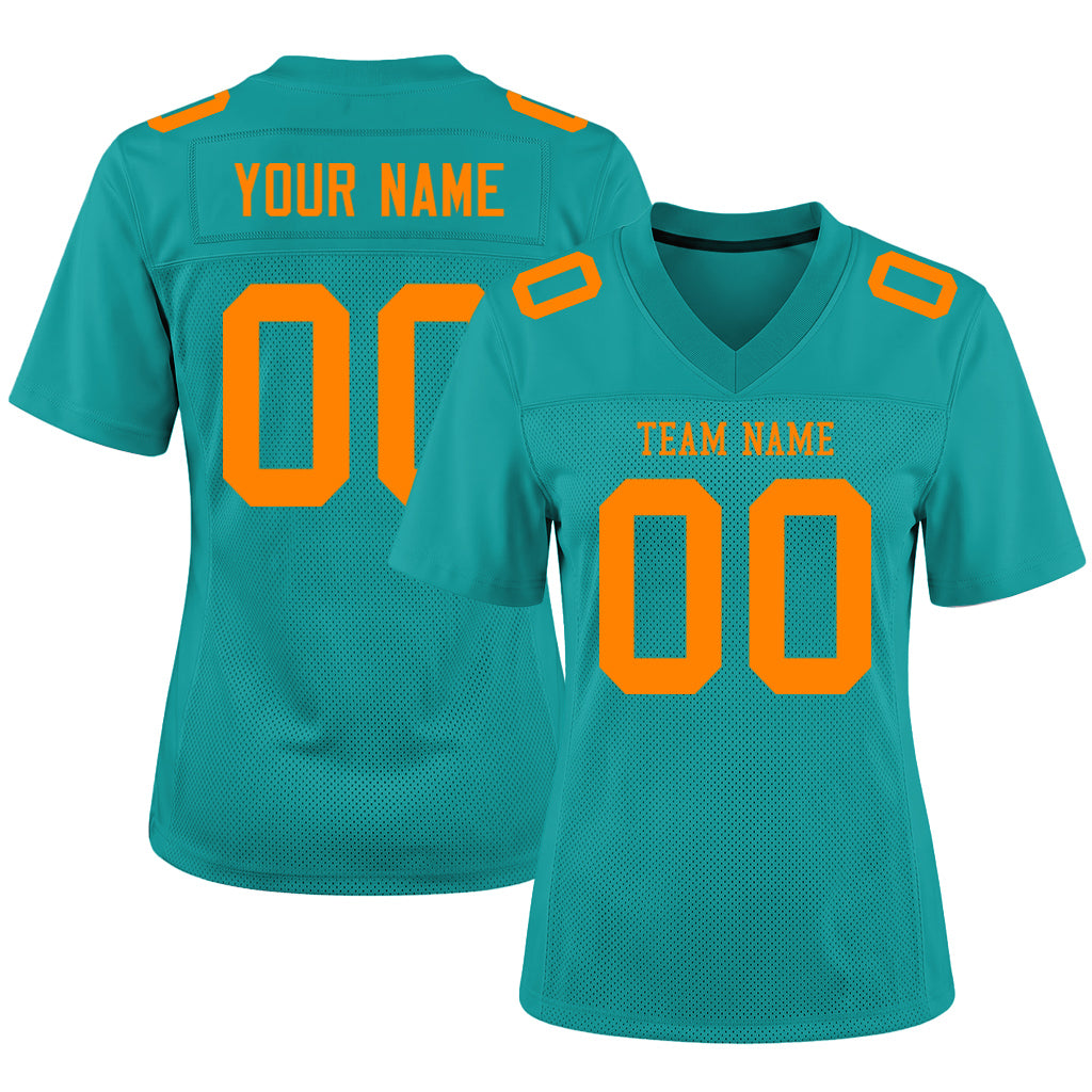 Custom Aqua Bay Orange Mesh Football Jersey