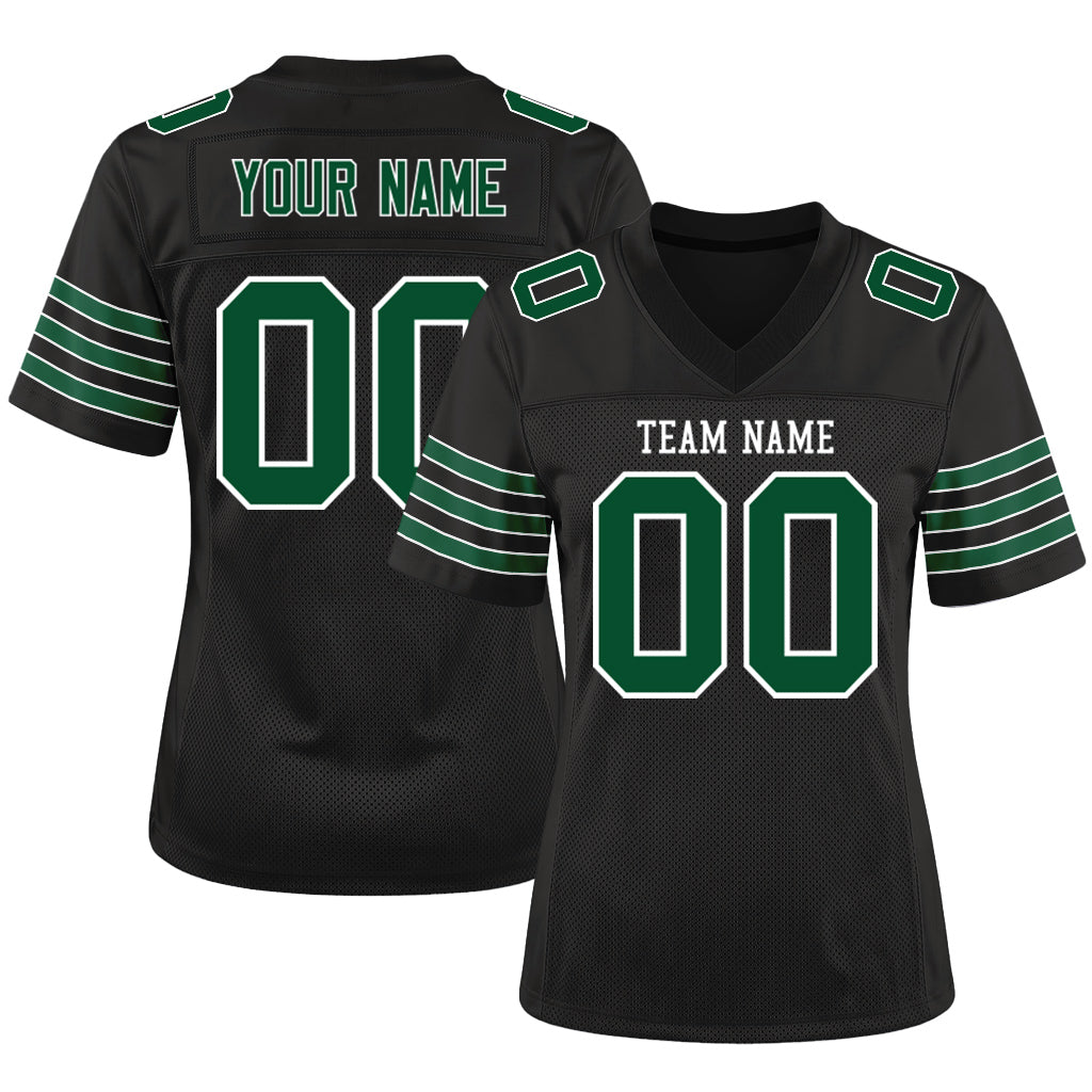 Custom Black Gotham Green-White Custom Name Mesh Football Jersey