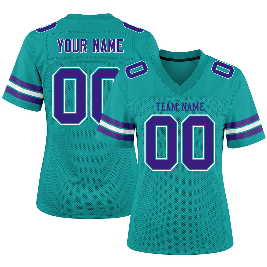Custom Aqua Purple-White Football Jersey