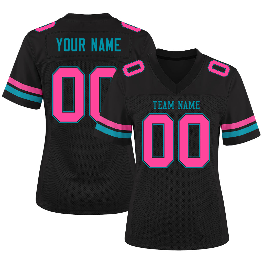 Custom Black Pink-Aqua Mesh Football Jersey