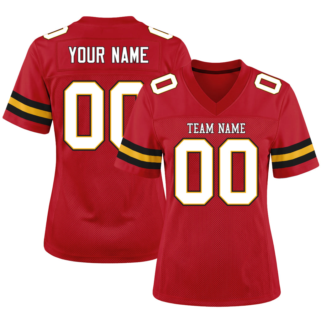 Custom Red White-Gold Mesh Football Jersey