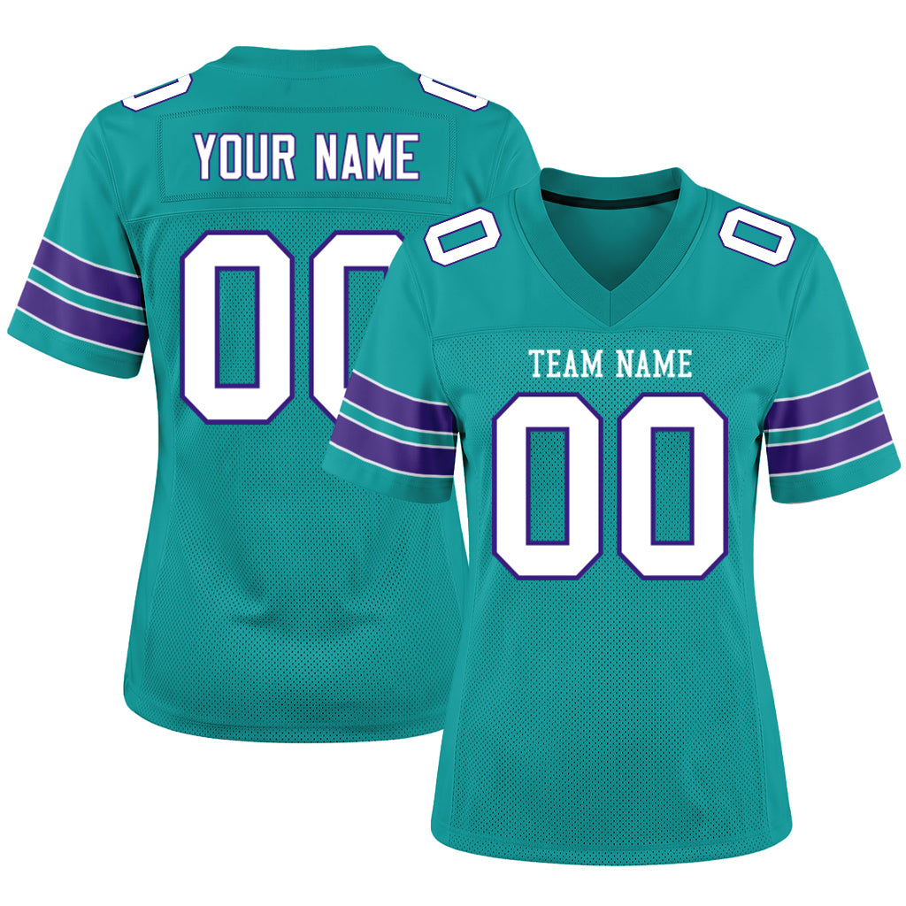 Custom Aqua White-Purple Football Jersey