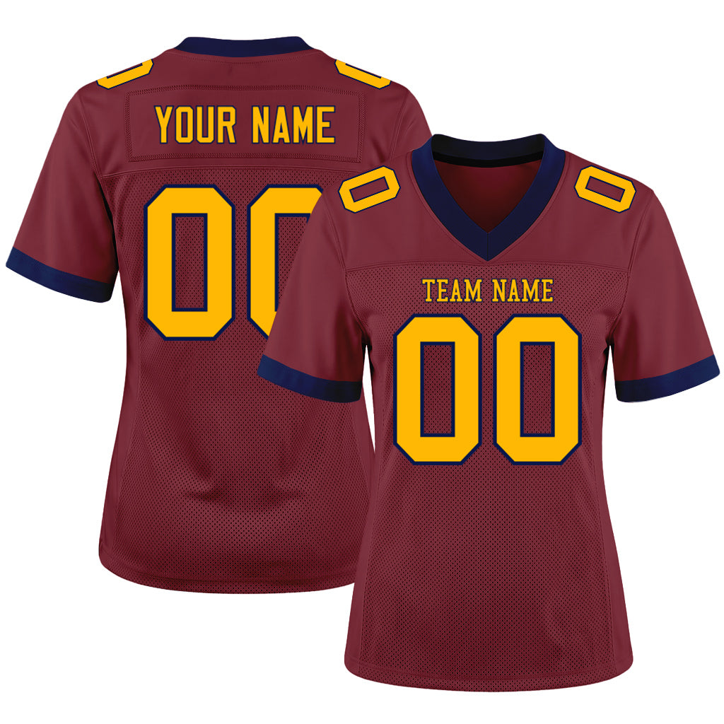 Custom Burgundy Gold-Navy Mesh Football Jersey