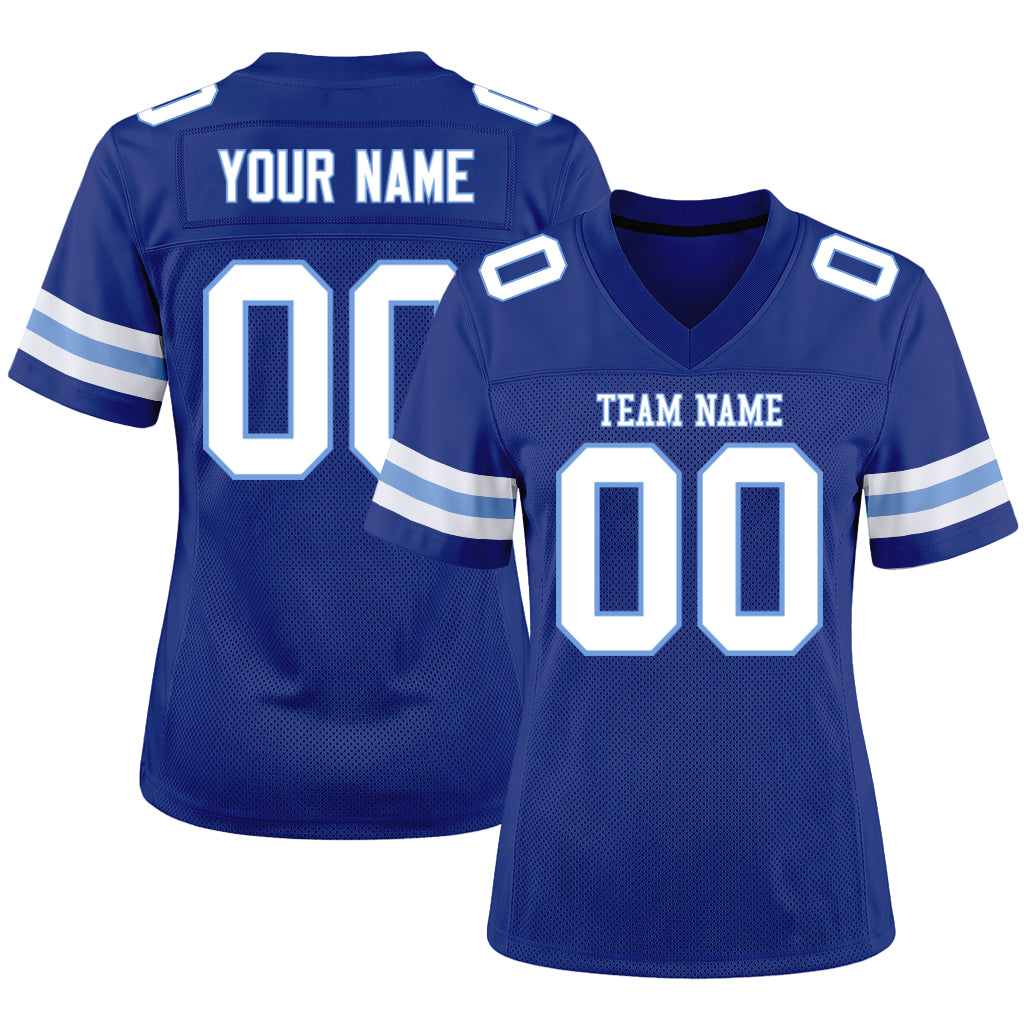 Custom Royal White-Light Blue Mesh Football Jersey