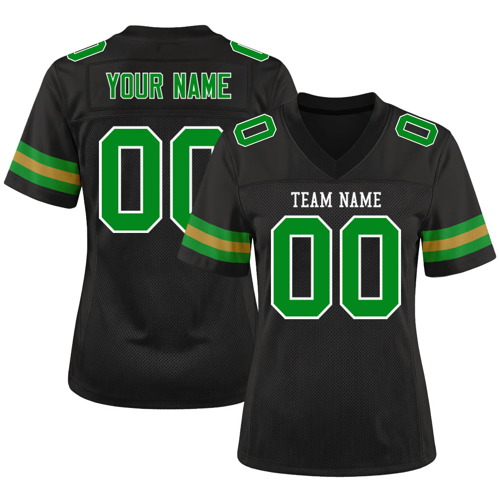 Custom Black Grass Green-Old Gold Mesh Football Jersey