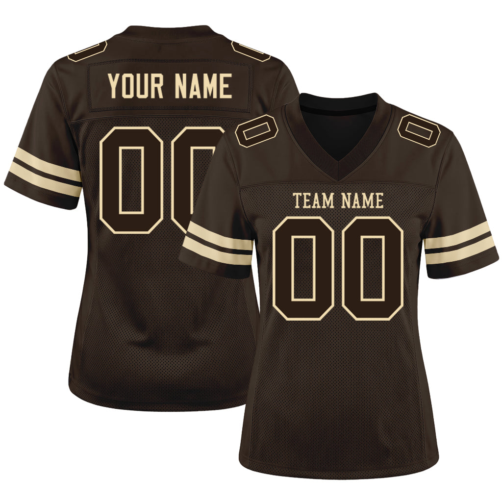 Custom Brown Brown-Cream Mesh Football Jersey