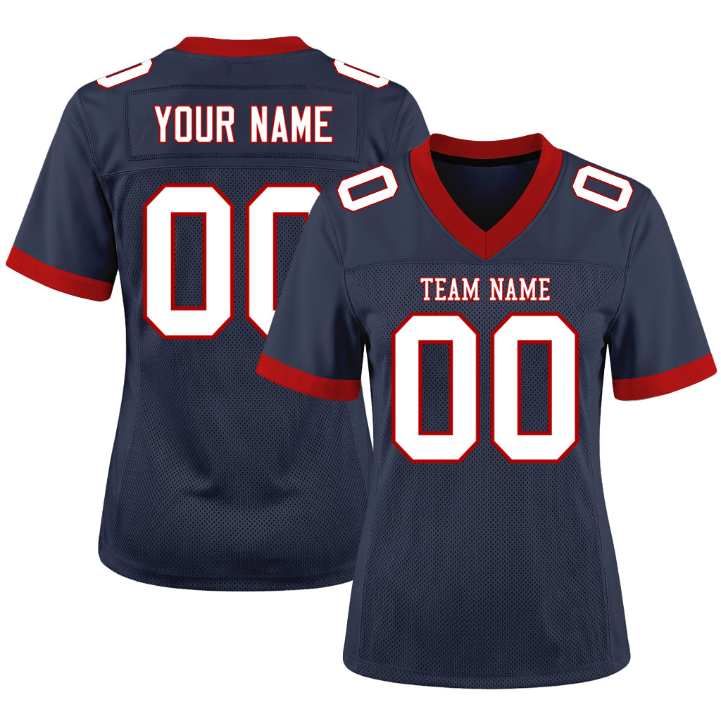 Custom Navy White-Red Mesh Football Jersey