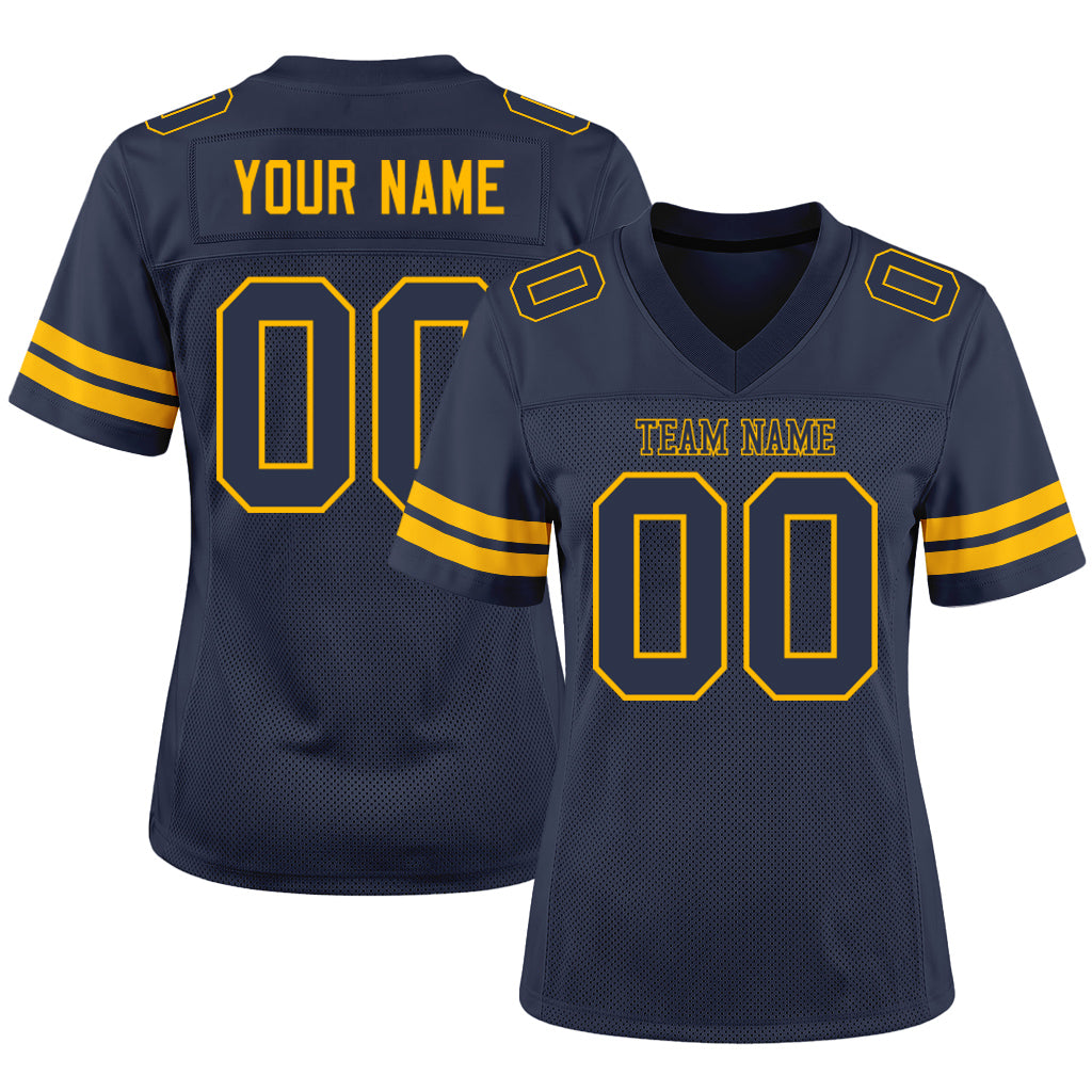 Custom Navy White-Orange Mesh Football Jersey