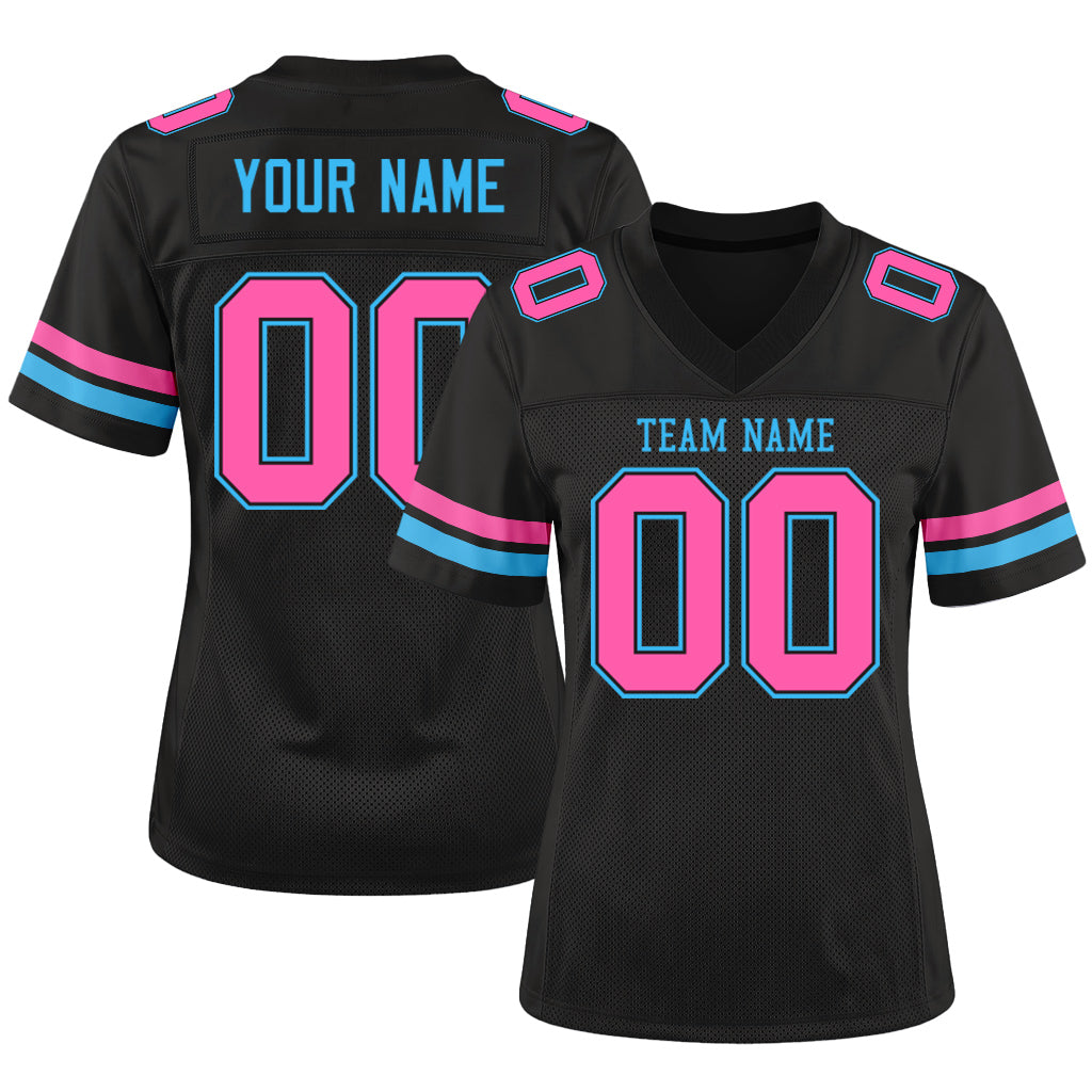 Custom Black Pink-Sky Blue Mesh Football Jersey