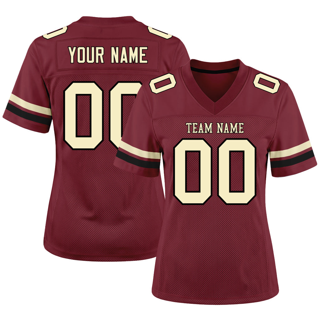 Custom Burgundy Cream-Black Mesh Football Jersey