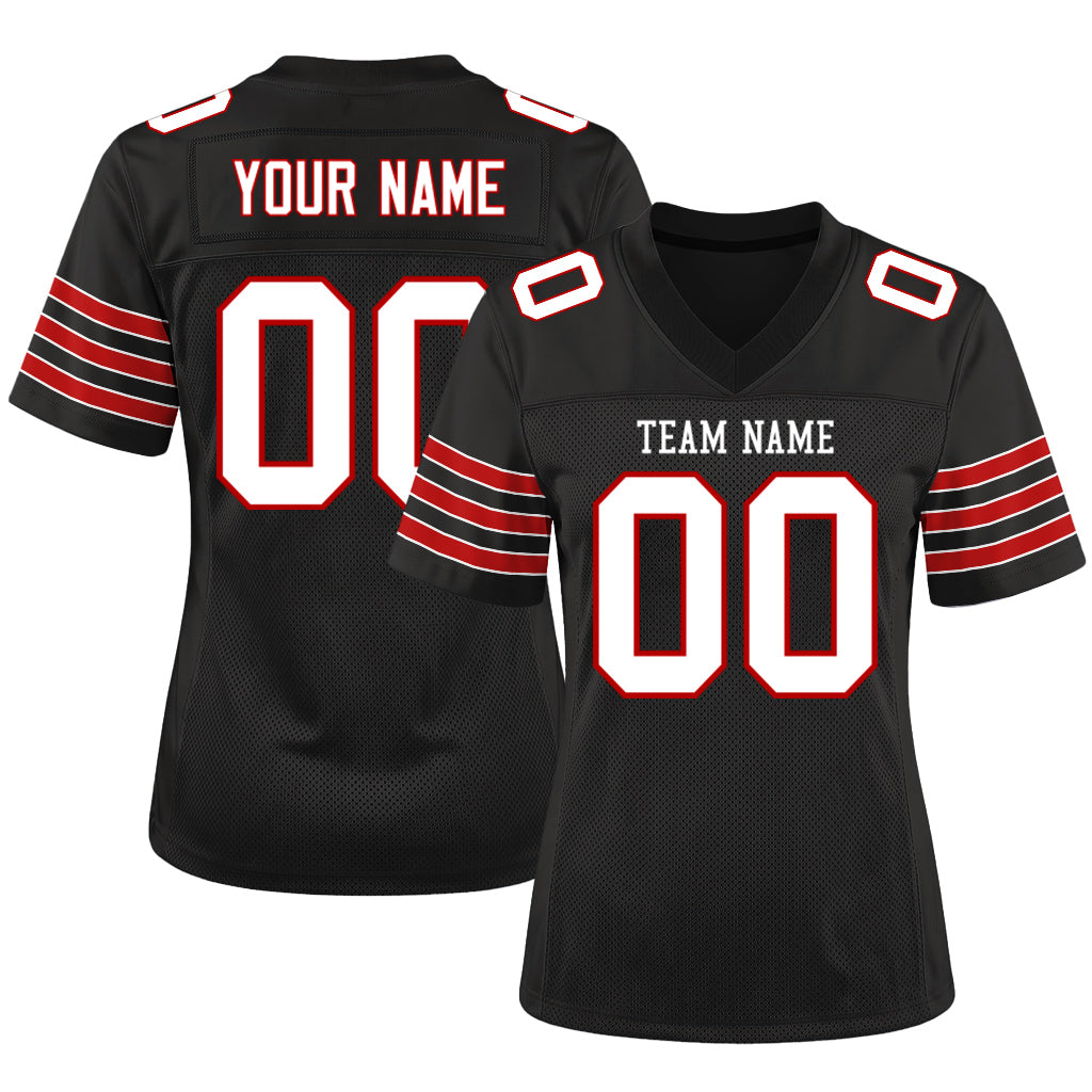 Custom Black White-Scarlet Custom Name Mesh Football Jersey