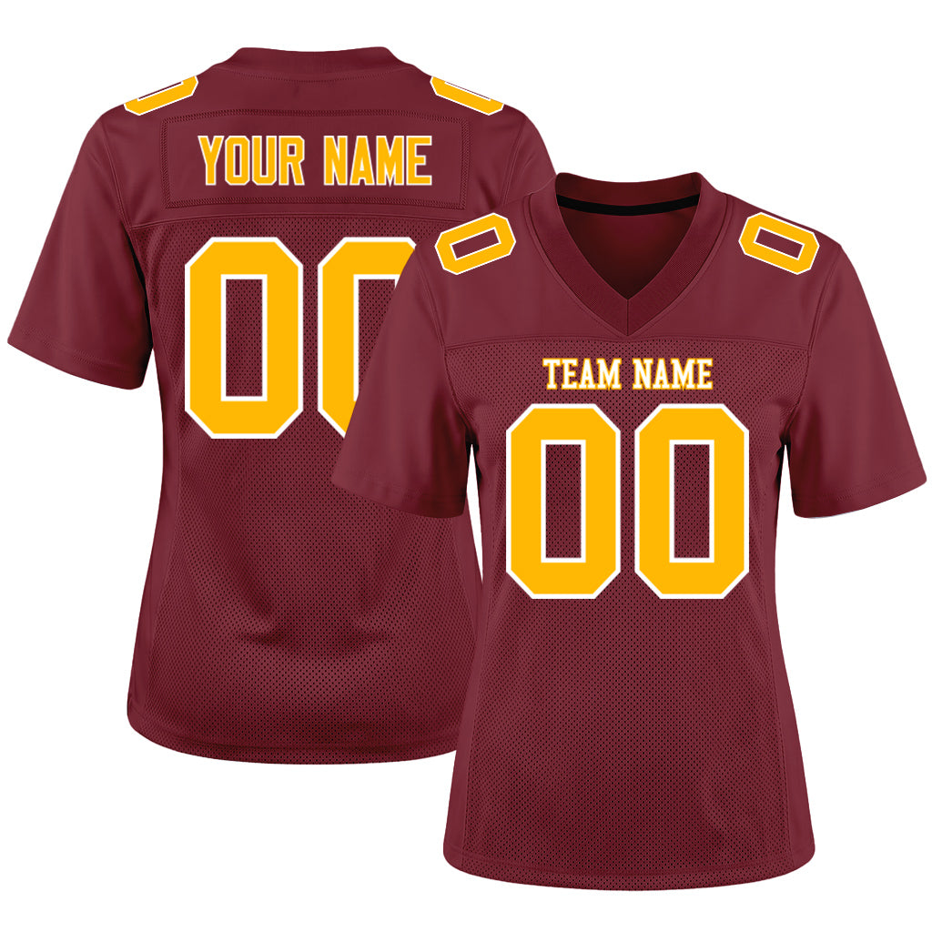 Custom Burgundy Gold-White Football Jersey
