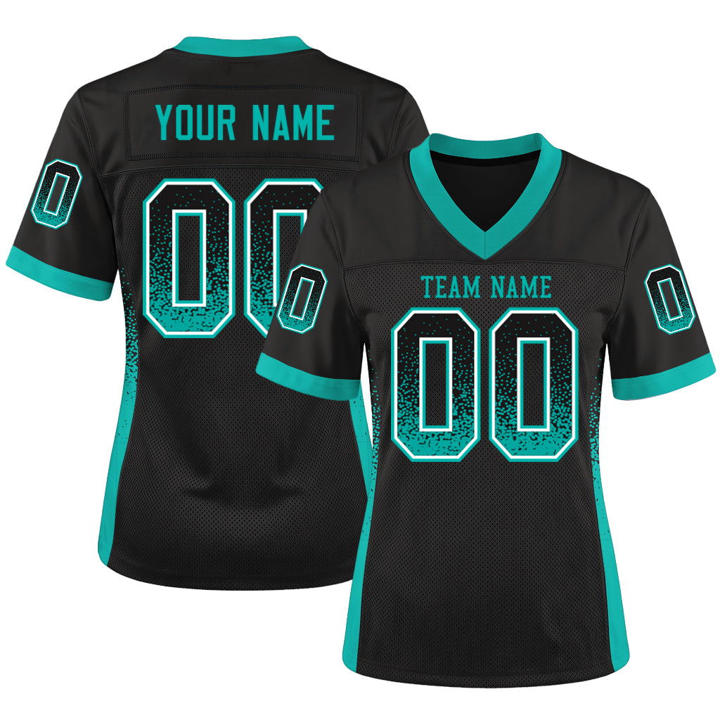 Custom Black Aqua-White Mesh Drift Fashion Mesh Football Jersey
