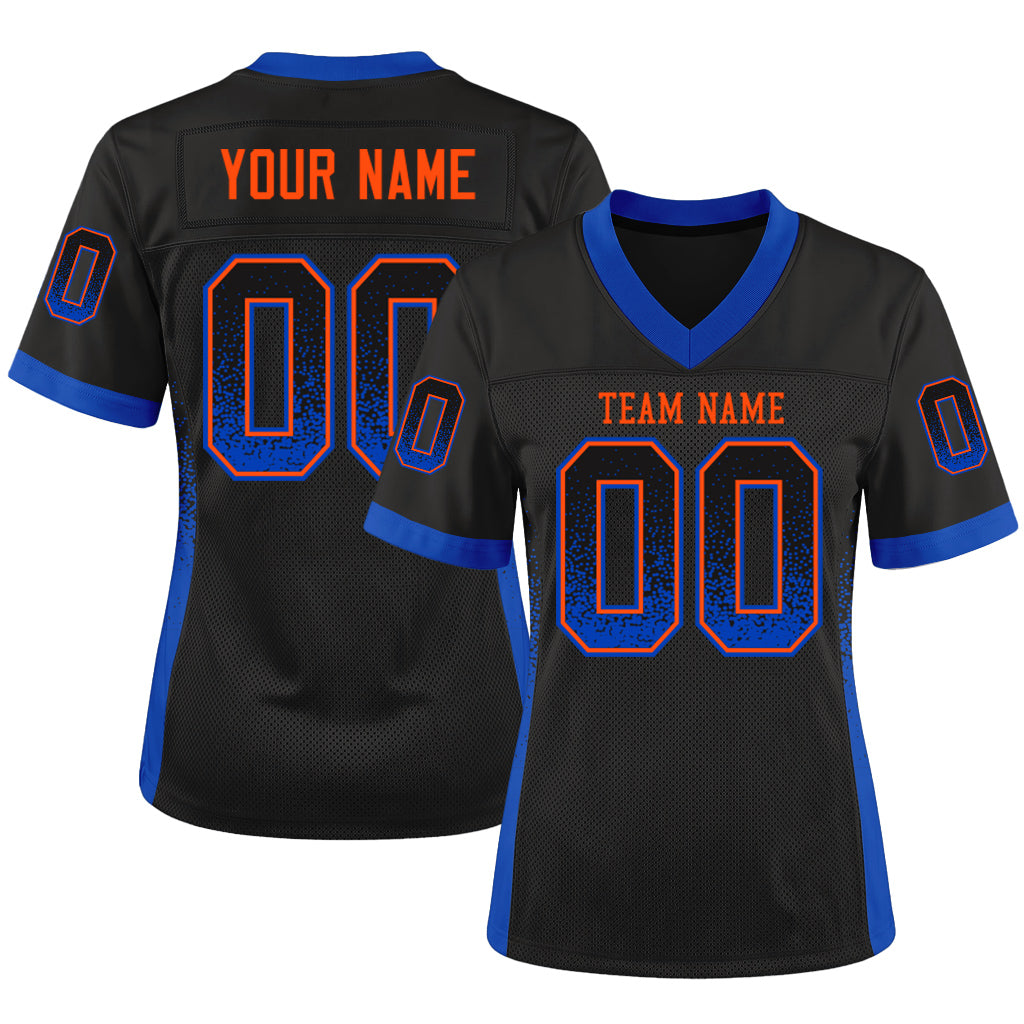 Custom Black Thunder Blue-Orange Mesh Drift Fashion Mesh Football Jersey