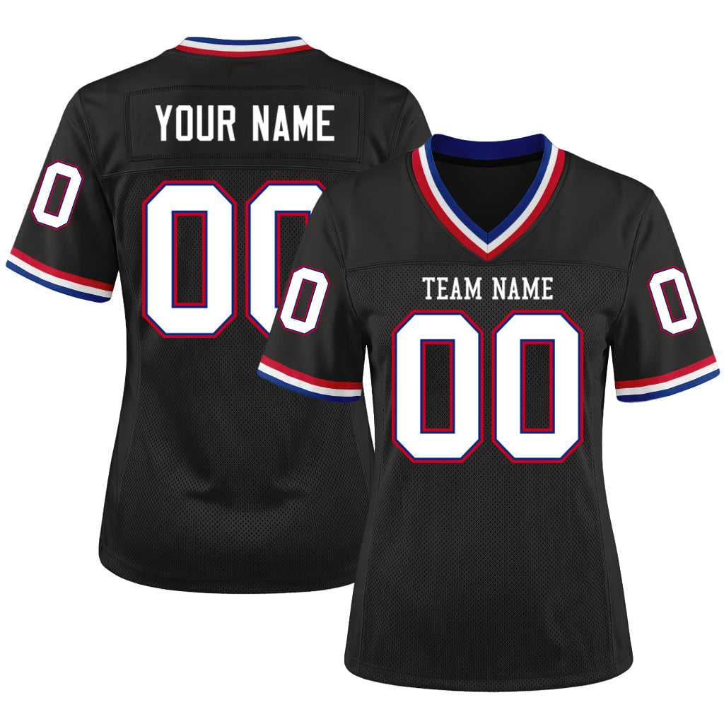 Custom Black Royal-Red Mesh Throwback Mesh Football Jersey