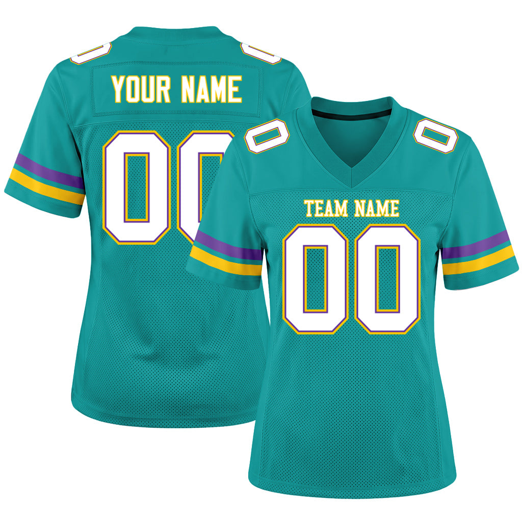 Custom Aqua White-Purple Mesh Football Jersey