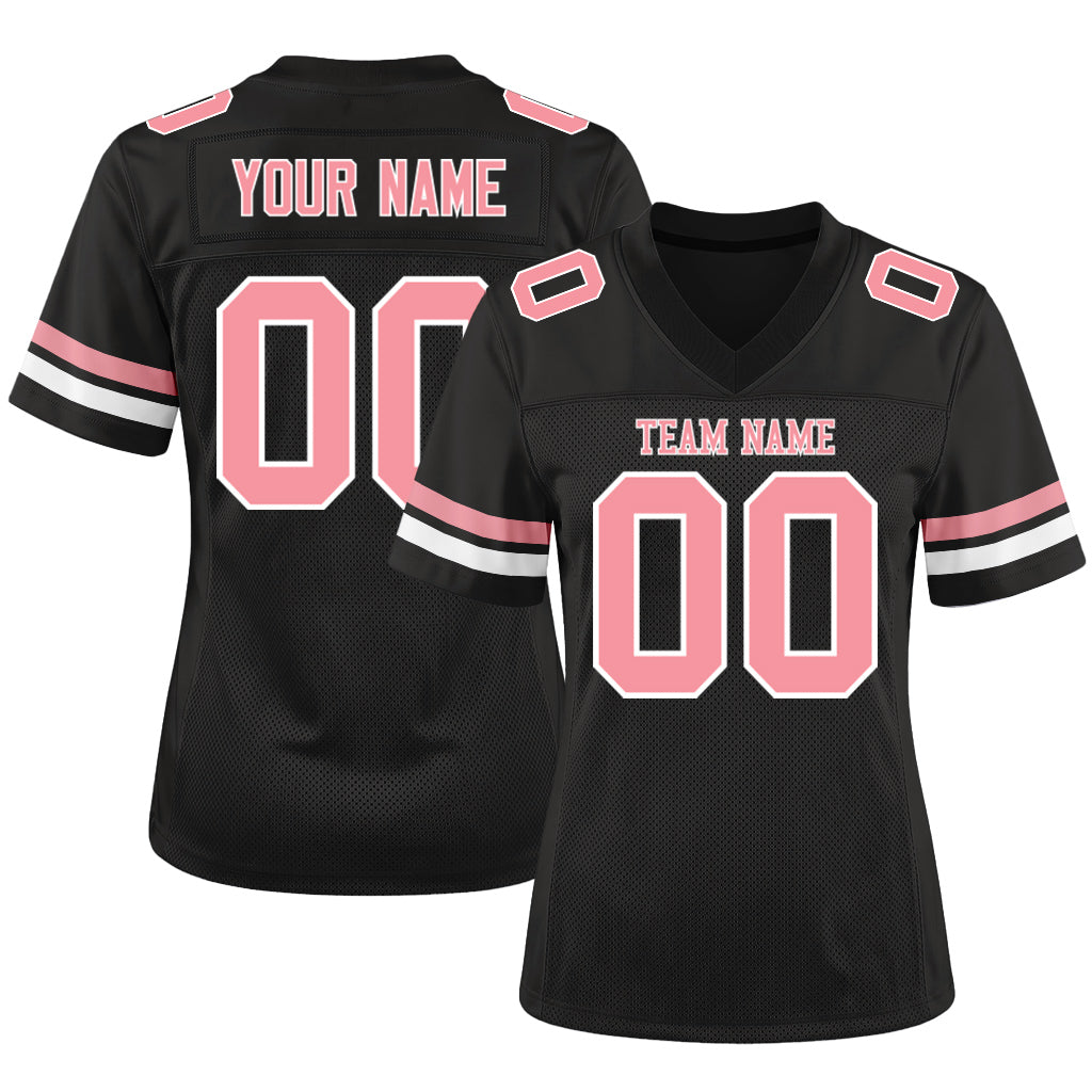 Custom Black Medium Pink-White Custom Name Mesh Football Jersey
