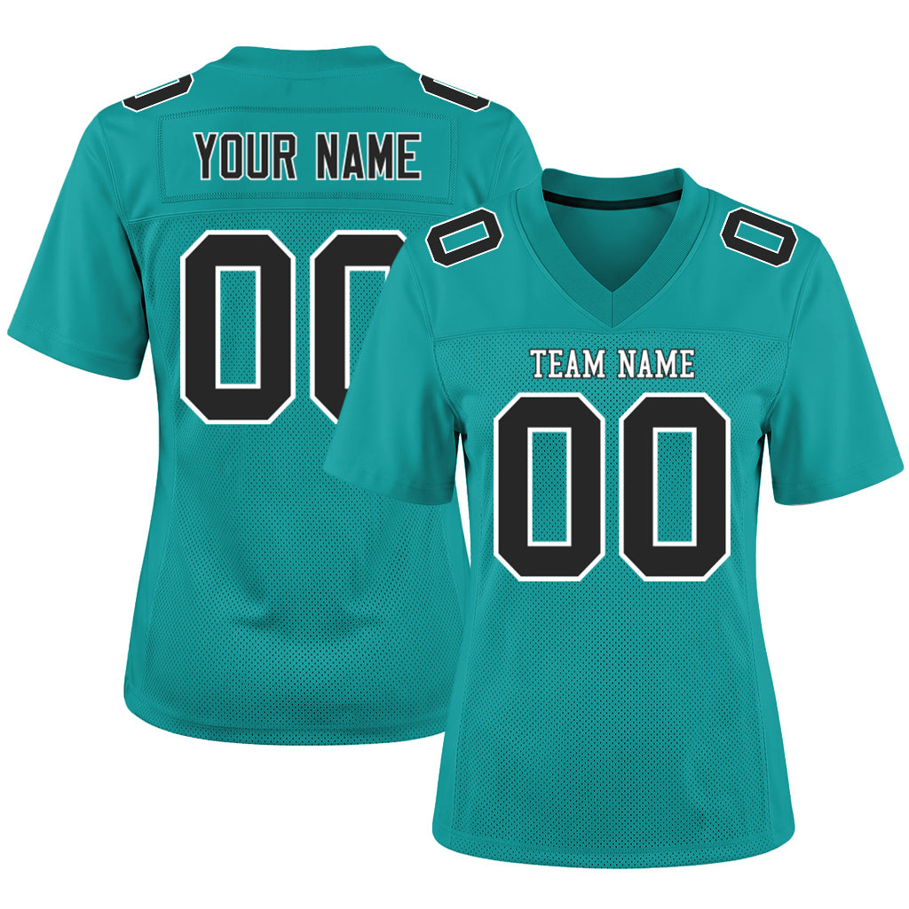 Custom Aqua Black-White Football Jersey