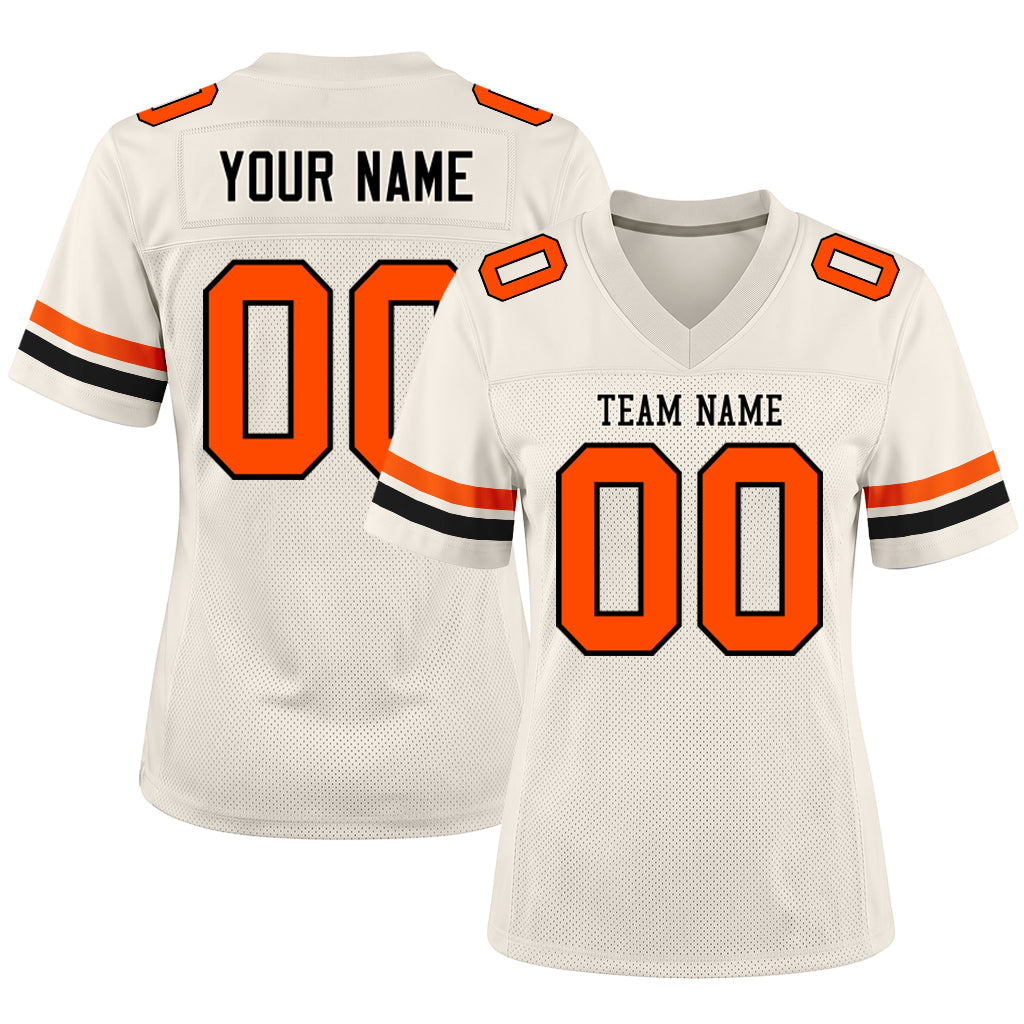 Custom Cream Orange-Black Mesh Football Jersey