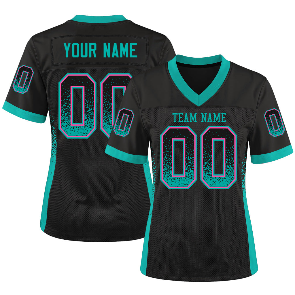 Custom Black Aqua-Pink Mesh Drift Fashion Mesh Football Jersey