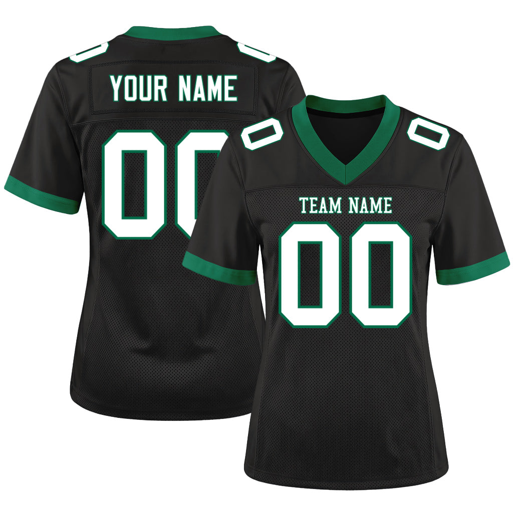 Custom Black White-Kelly Green Mesh Football Jersey