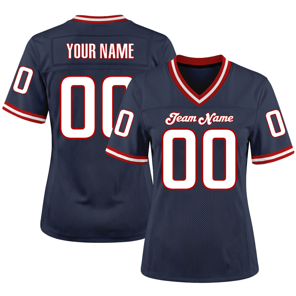 Custom Navy White-Red Mesh Football Jersey