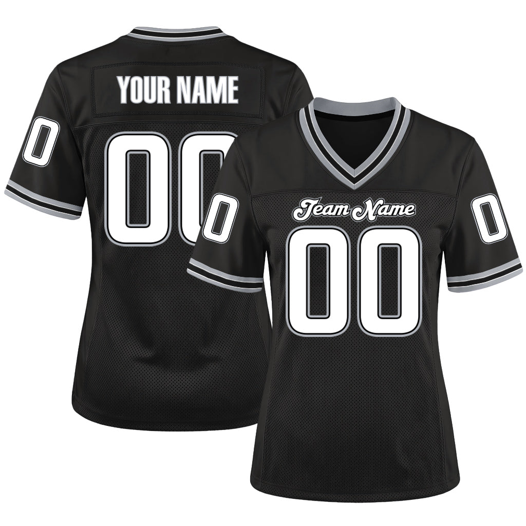 Custom Black White-Gray Mesh Throwback Mesh Football Jersey