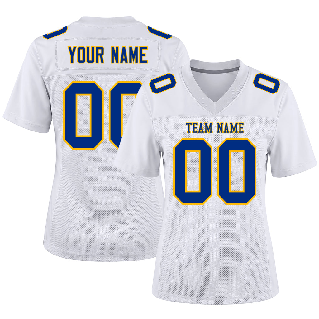 Custom White Royal-Gold Mesh Football Jersey