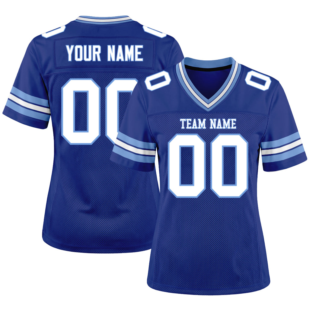 Custom Royal White-Light Blue Mesh Football Jersey