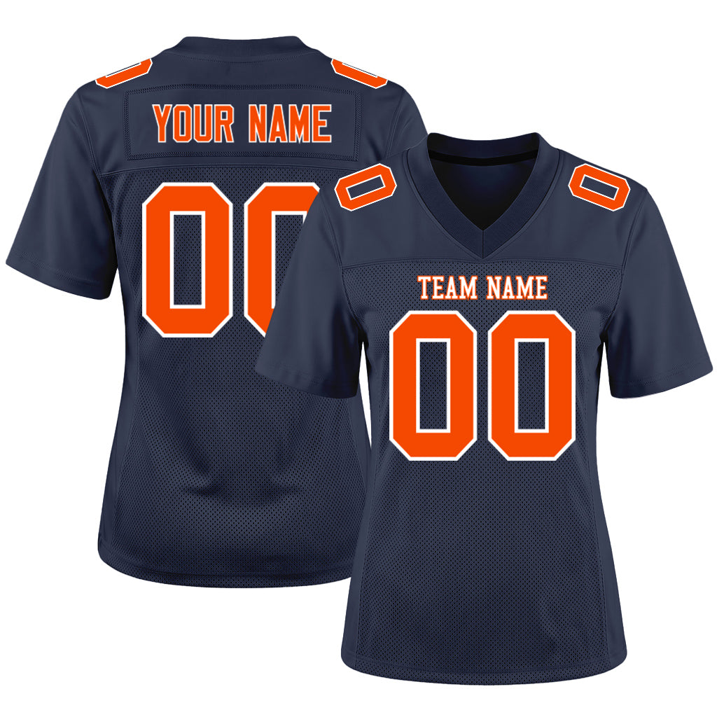 Custom Navy Orange-White Mesh Football Jersey