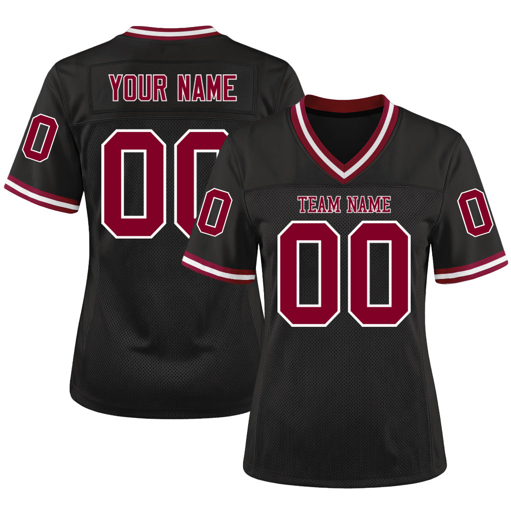 Custom Black Maroon-White Mesh Throwback Mesh Football Jersey