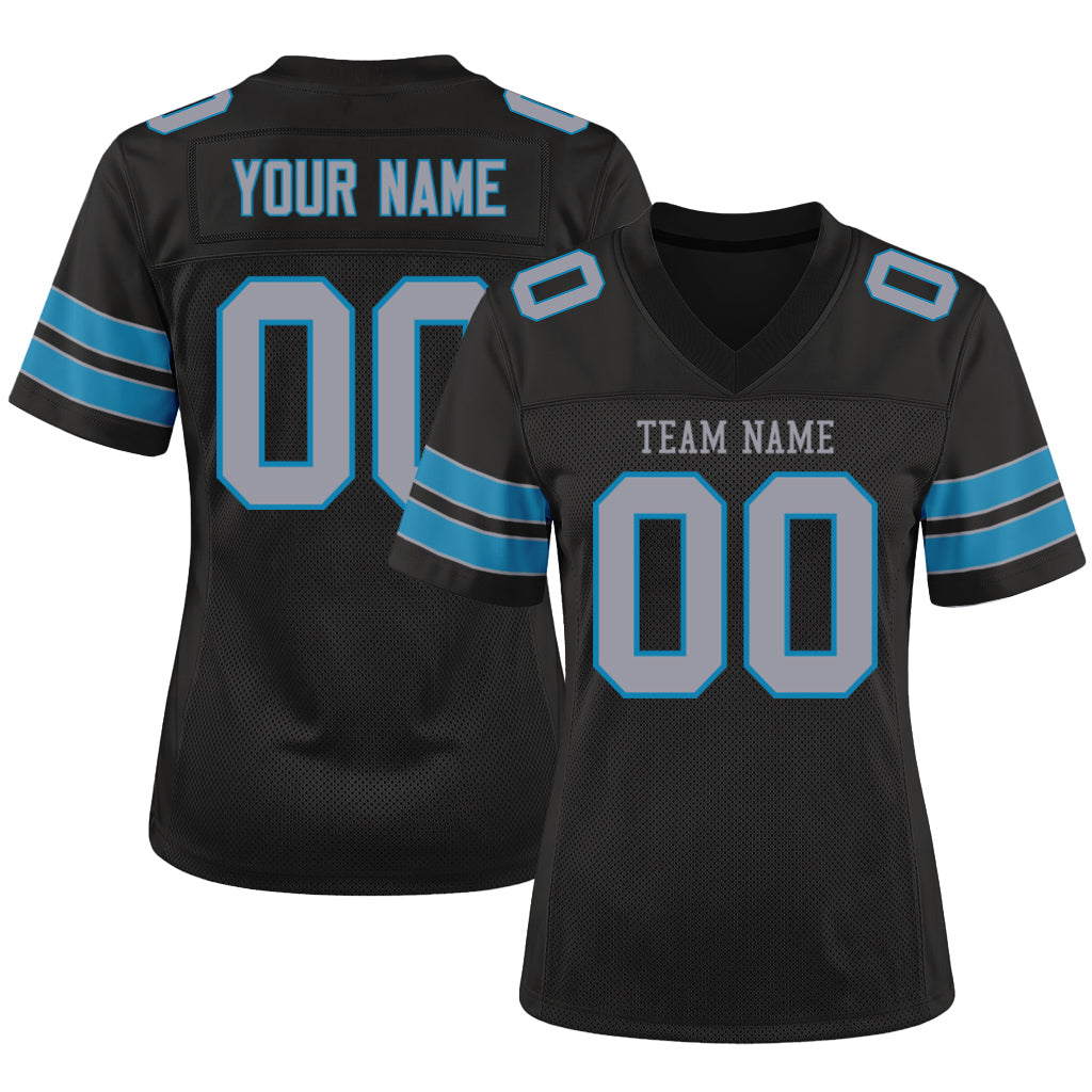 Custom Black Light Gray-Panther Blue Mesh Football Jersey