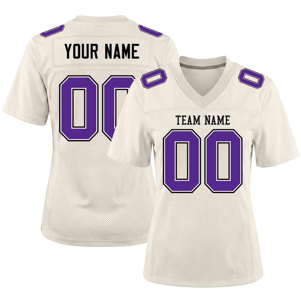 Custom Cream Purple-Black Mesh Football Jersey