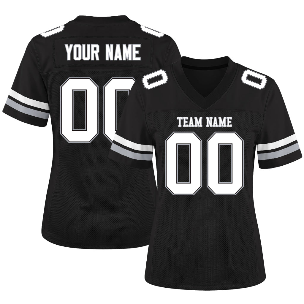 Custom Black White-Gray Mesh Football Jersey