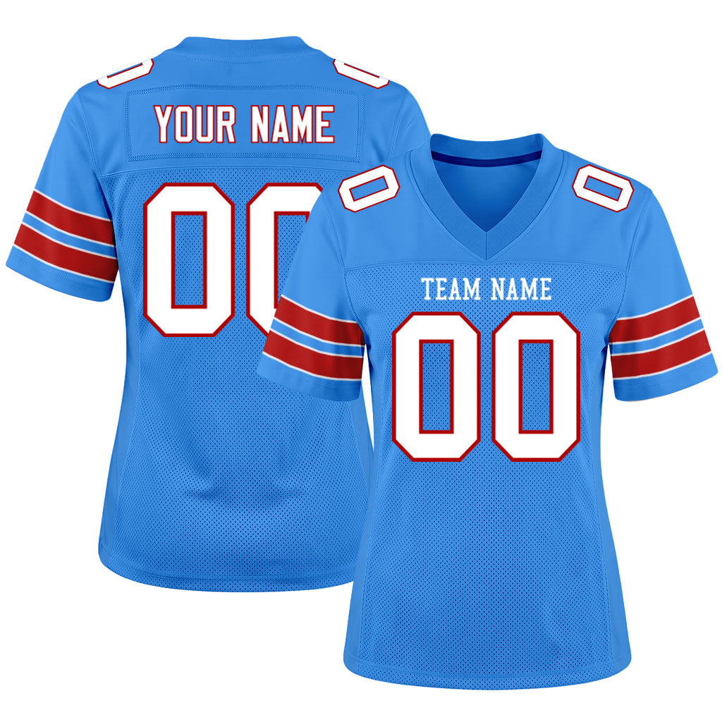 Custom Powder Blue White-Red Mesh Football Jersey