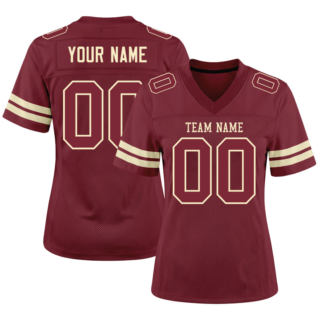 Custom Burgundy Burgundy-Cream Mesh Football Jersey