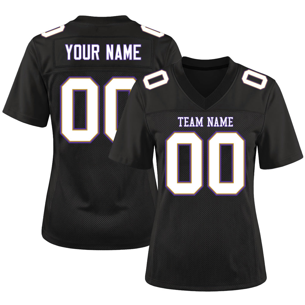 Custom Black White Old Gold-Purple Mesh Football Jersey