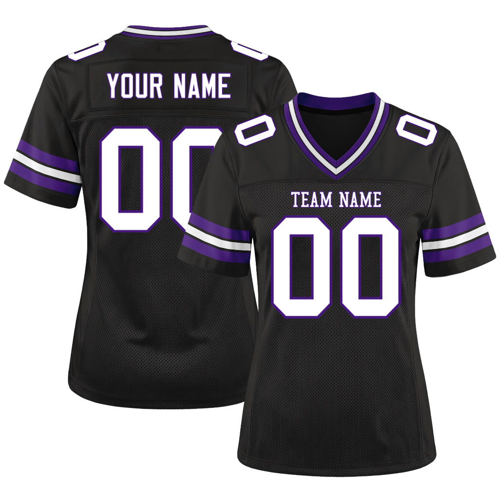 Custom Black White-Purple Mesh Football Jersey