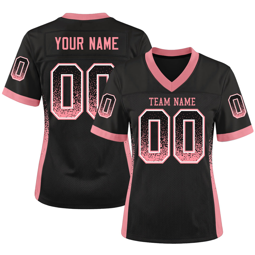 Custom Black Medium Pink-White Mesh Drift Fashion Mesh Football Jersey