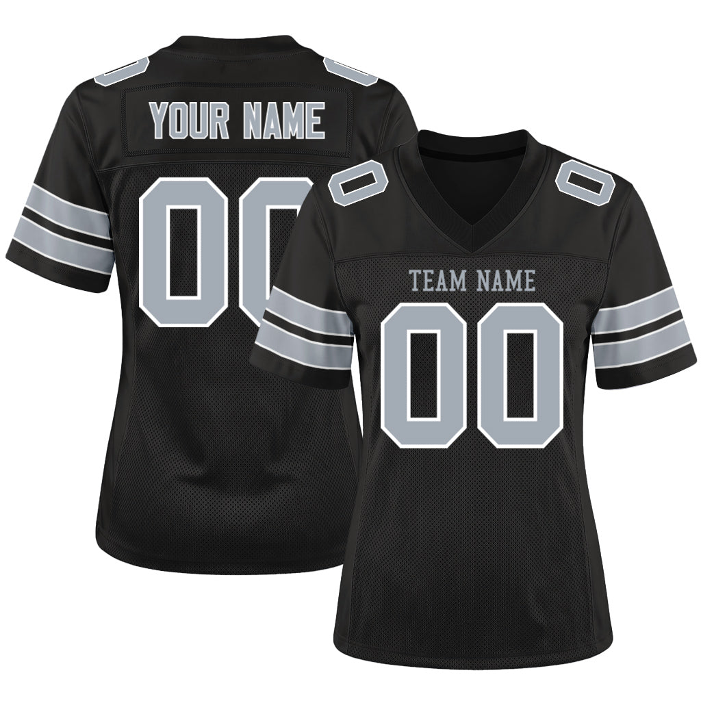 Custom Black Silver-White Mesh Football Jersey