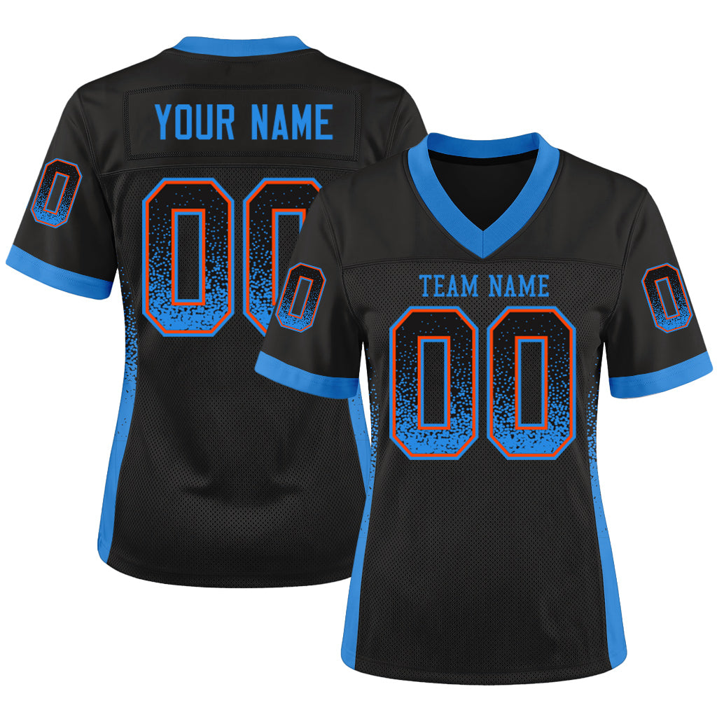 Custom Black Electric Blue-Orange Mesh Drift Fashion Mesh Football Jersey
