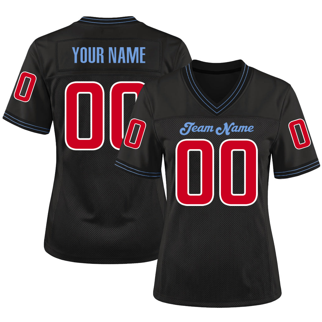 Custom Black Red-Light Blue Mesh Throwback Mesh Football Jersey